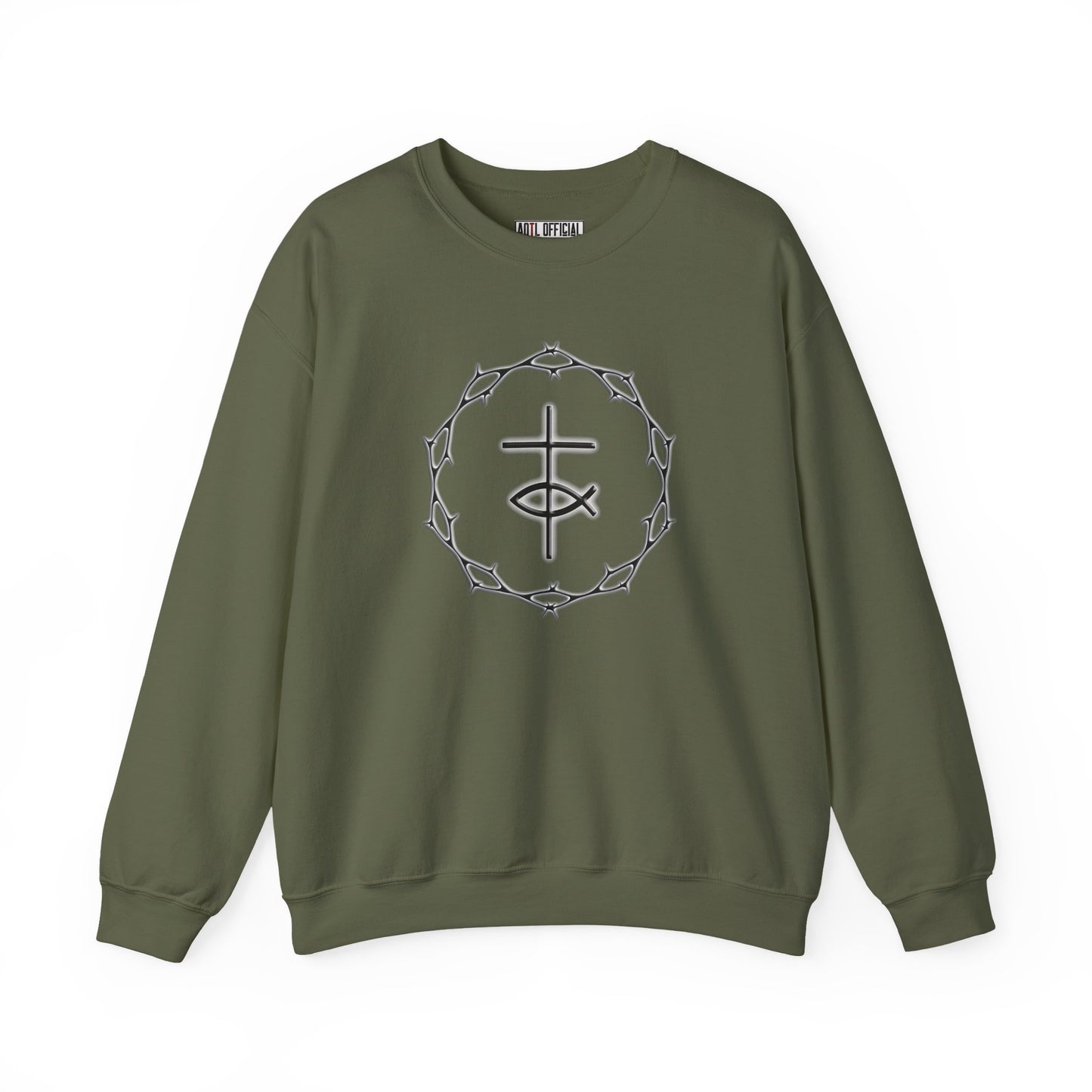 Circle of Thorns, Cross & Fish Unisex Heavy Blend™ Crewneck Sweatshirt