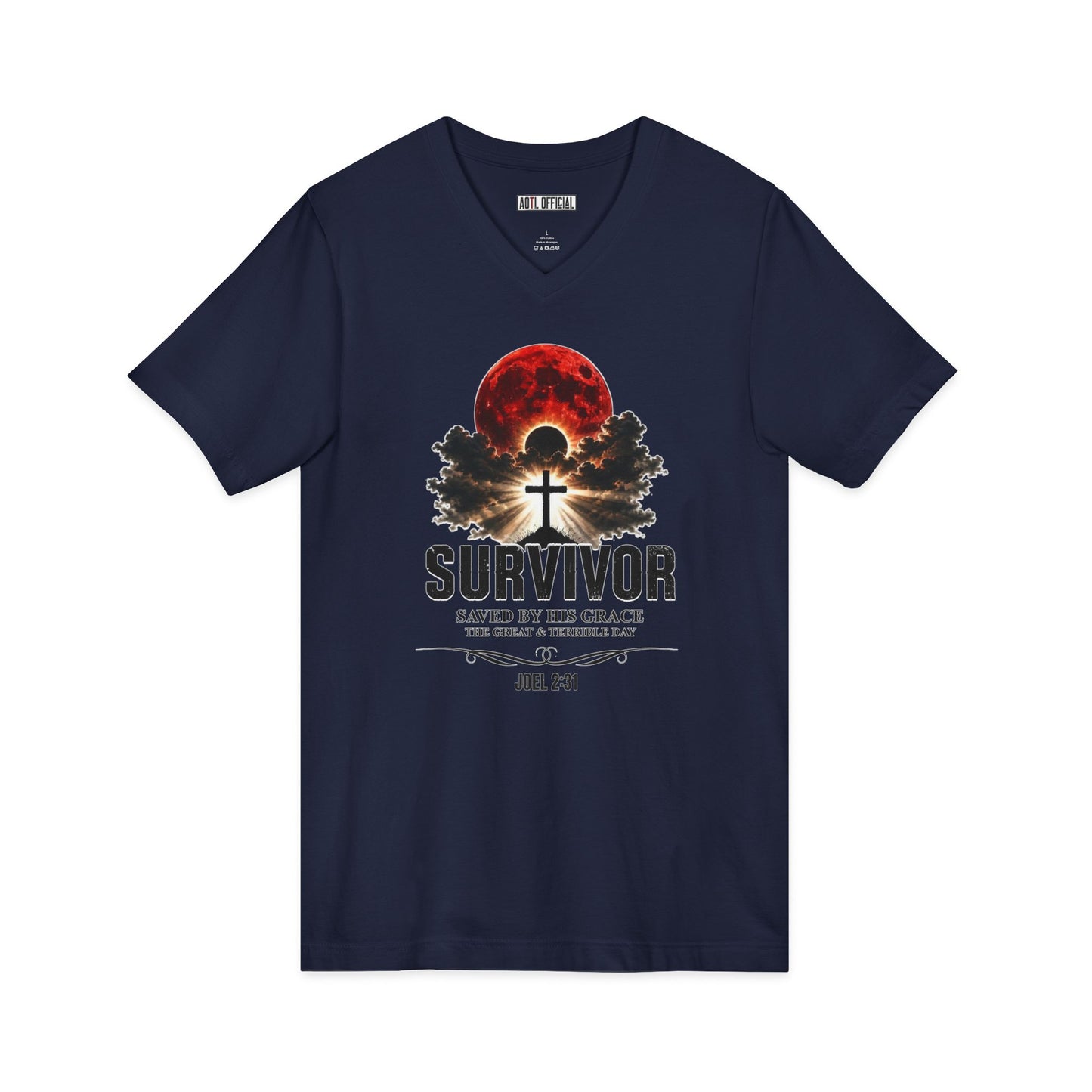 Survivor – Saved by His Grace (Joel 2:31)  V-Neck Tee
