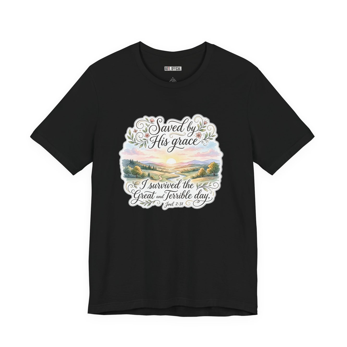 Grace Beyond the Horizon – I Survived the Great and Terrible Day (Joel 2:31) Unisex Short Sleeve Tee