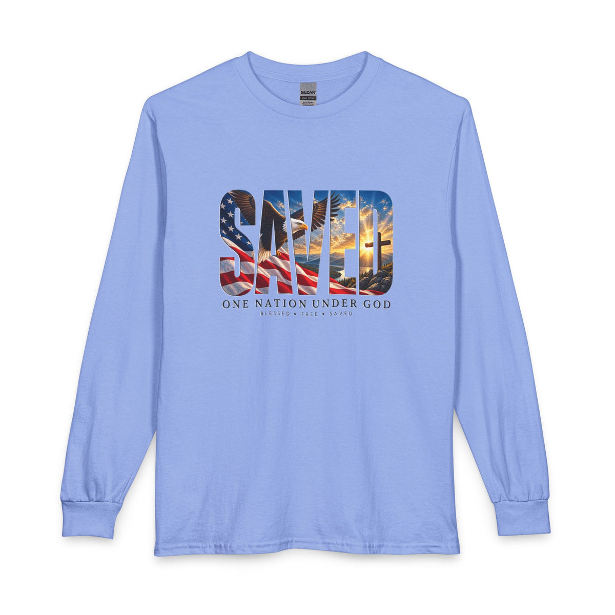 Saved-One Nation Under God Christian Long Sleeve Shirt