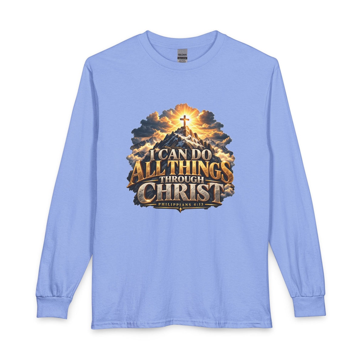 I Can Do All Things Through Christ – Philippians 4:13 Mountain Cross Design Christian Long Sleeve Shirt