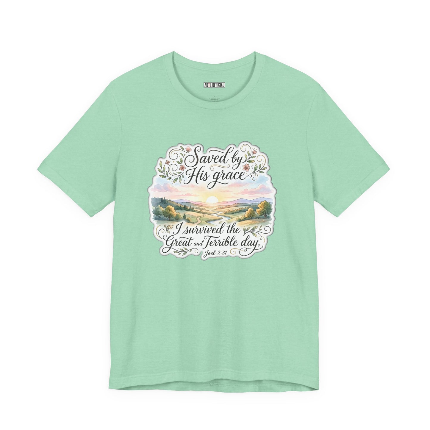 Grace Beyond the Horizon – I Survived the Great and Terrible Day (Joel 2:31) Unisex Short Sleeve Tee
