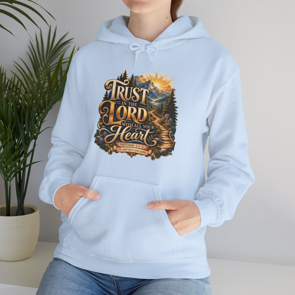 Trust in the Lord With All Your Heart – Proverbs 3:5-6 Mountain Path Design Christian Hoodie