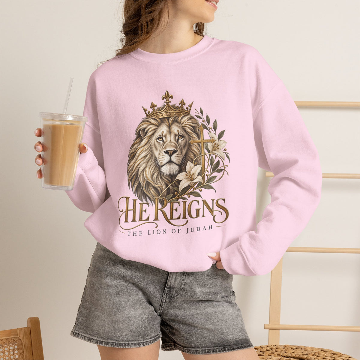 Lion of Judah — He Reigns Christian Sweatshirt