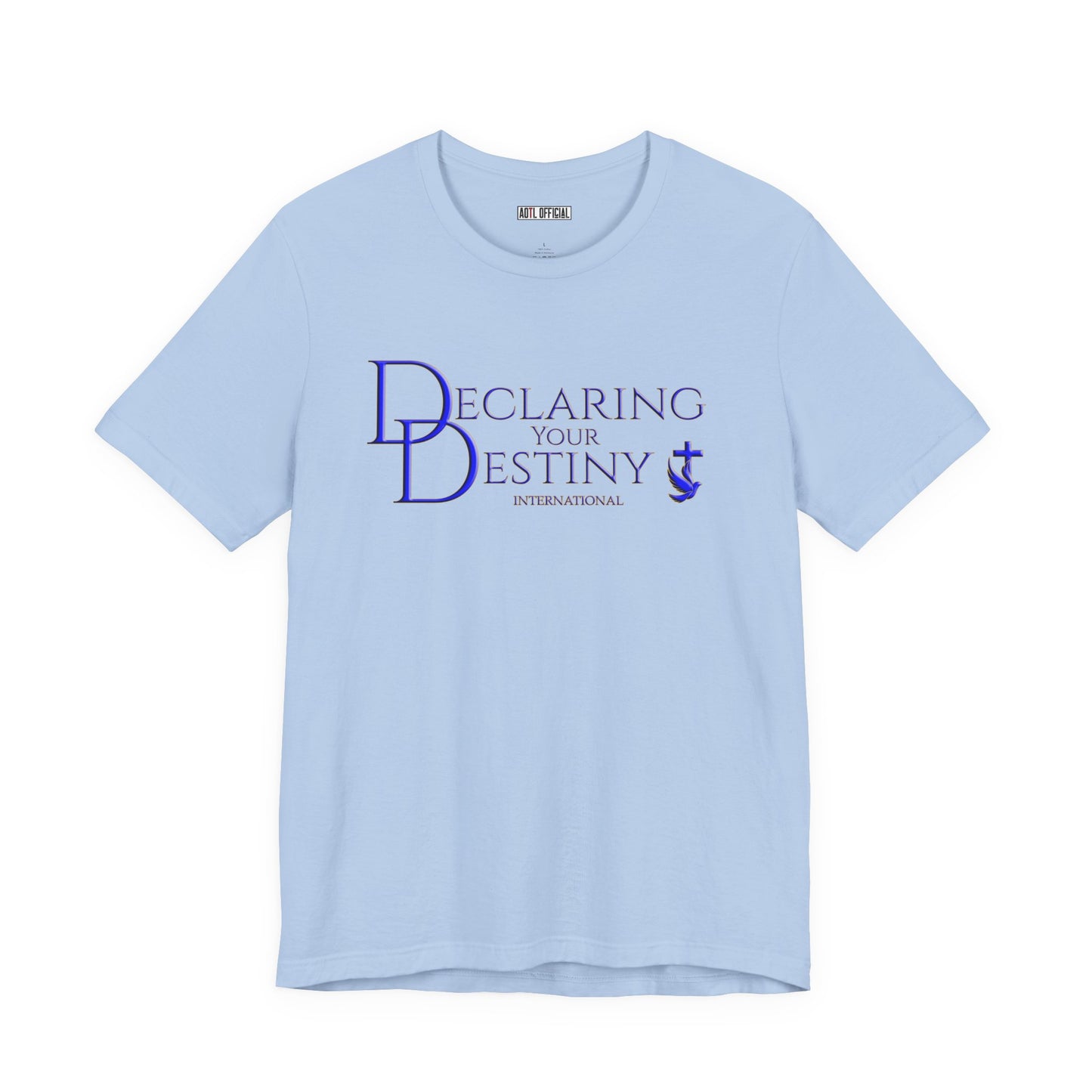 Declaring Your Destiny Blue & Gold logo/ Alpha & Omega Jesus Walking On Water t-shirt