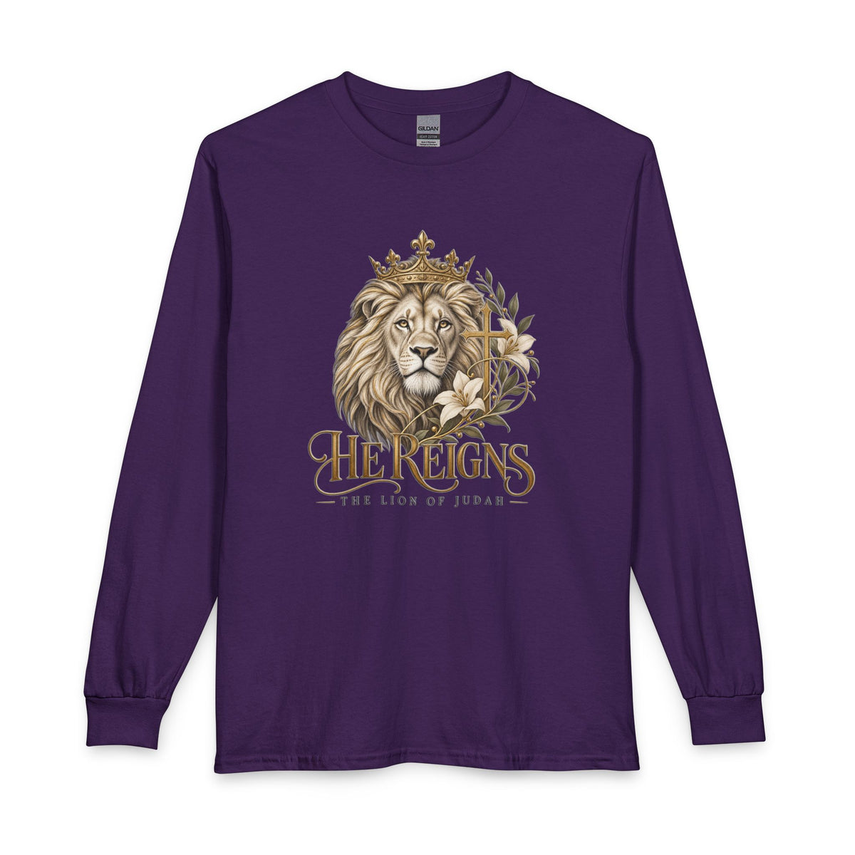 Lion of Judah — He Reigns Christian Long Sleeve Shirt