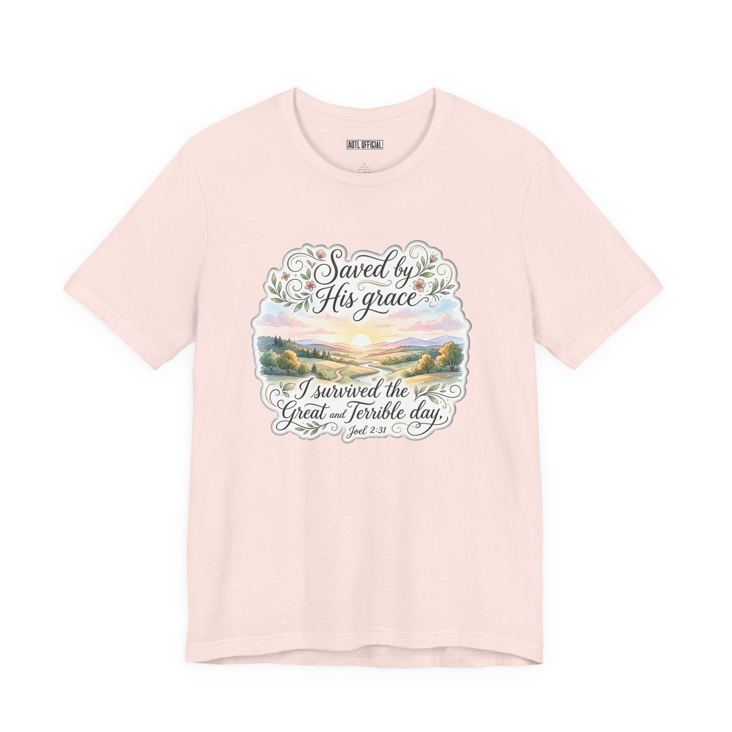 Grace Beyond the Horizon – I Survived the Great and Terrible Day (Joel 2:31) Unisex Short Sleeve Tee