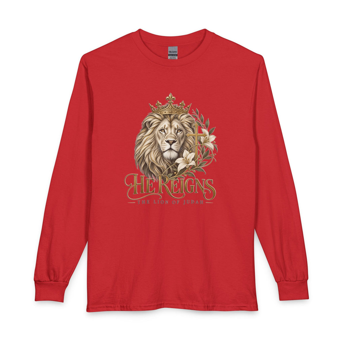 Lion of Judah — He Reigns Christian Long Sleeve Shirt