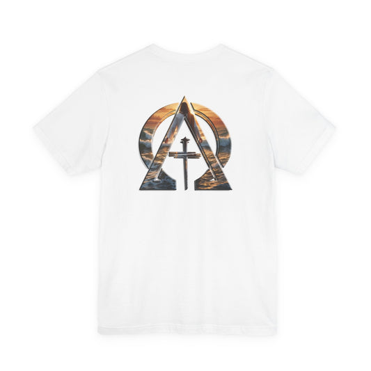 Declaring Your Destiny Blue & Gold logo/ Alpha & Omega Jesus Walking On Water t-shirt