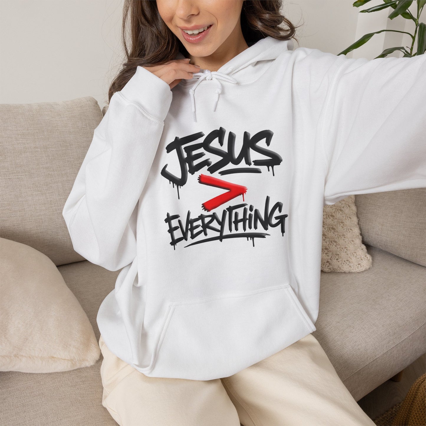 Jesus > Everything Graffiti Christian Hoodie