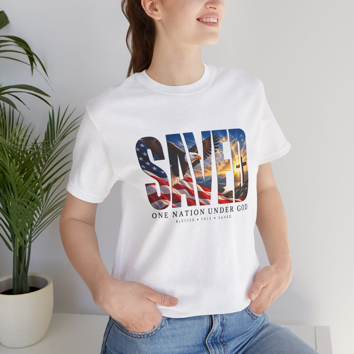 Saved-One Nation Under God Christian T-shirt