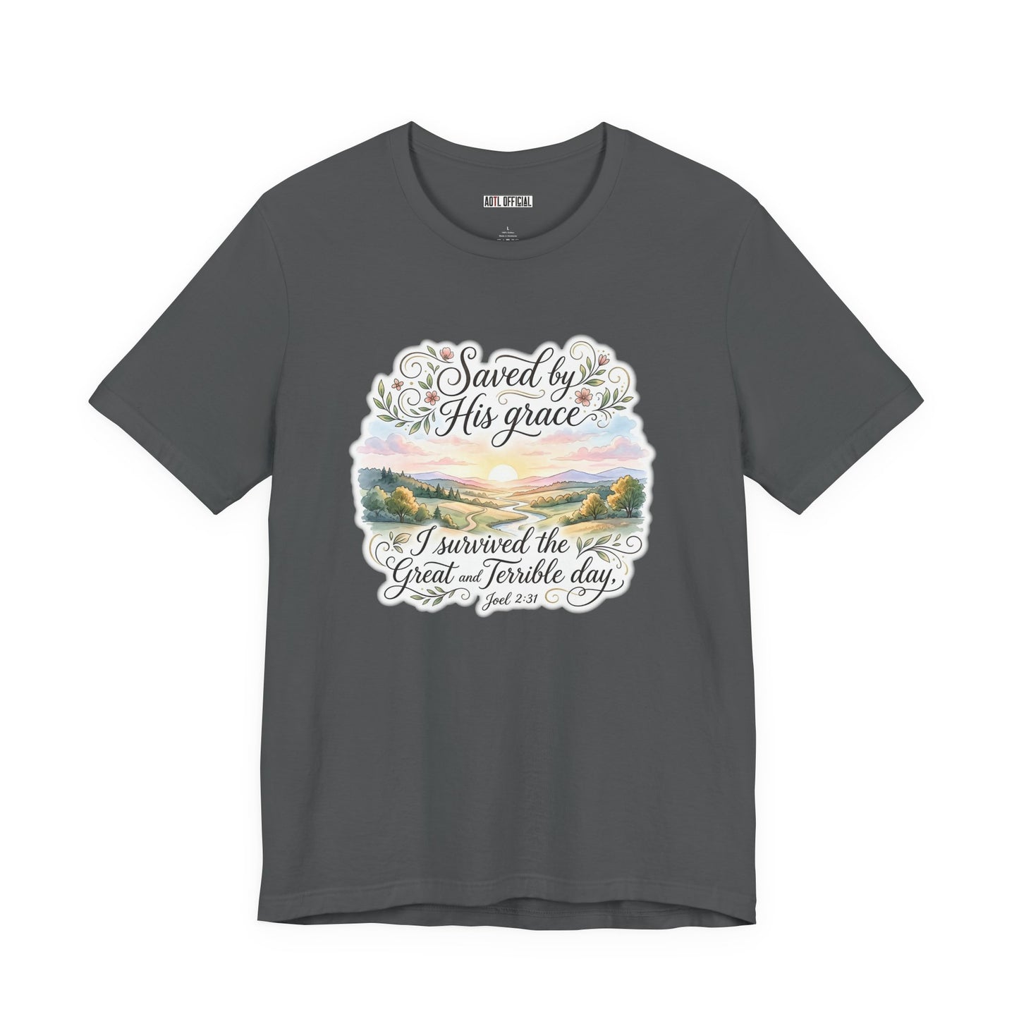 Grace Beyond the Horizon – I Survived the Great and Terrible Day (Joel 2:31) Unisex Short Sleeve Tee