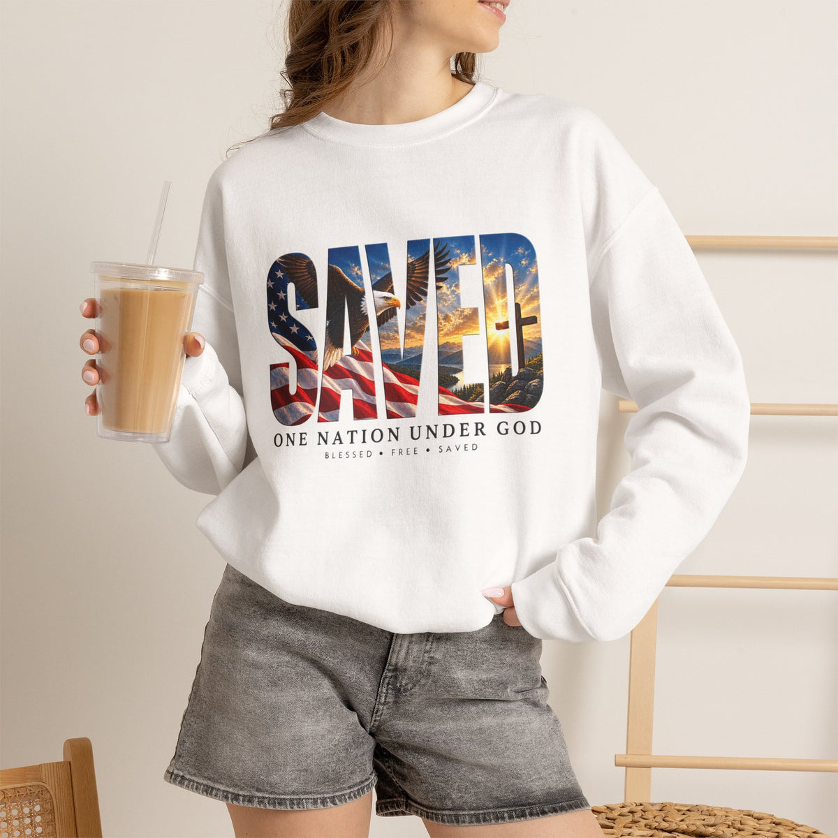 Saved-One Nation Under God Christian Sweatshirt