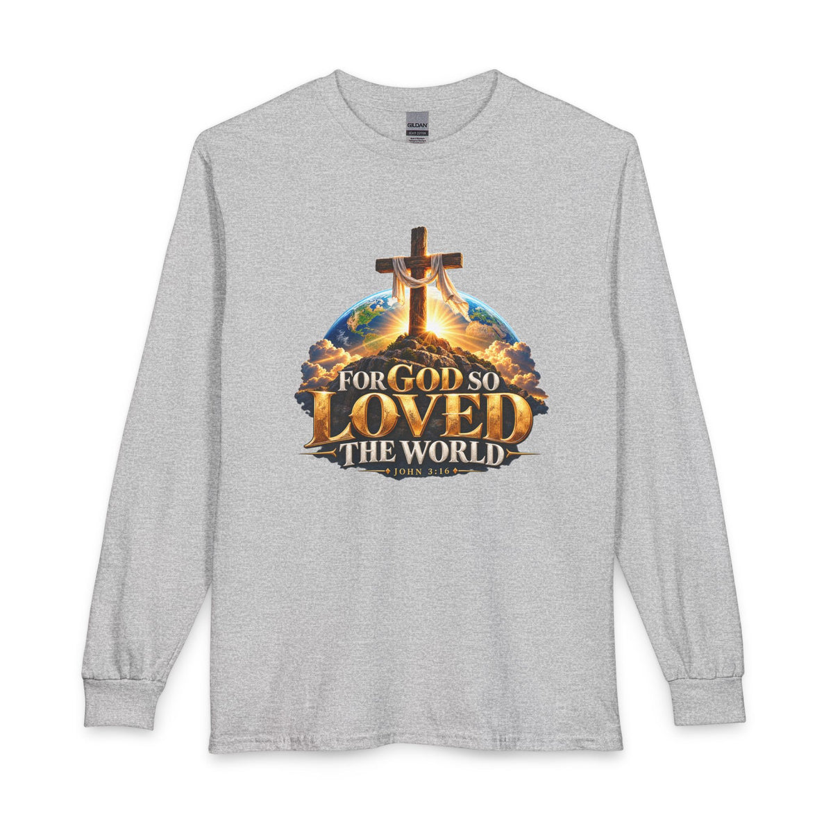 For God So Loved the World – John 3:16 Cross Design Christian Long Sleeve Shirt