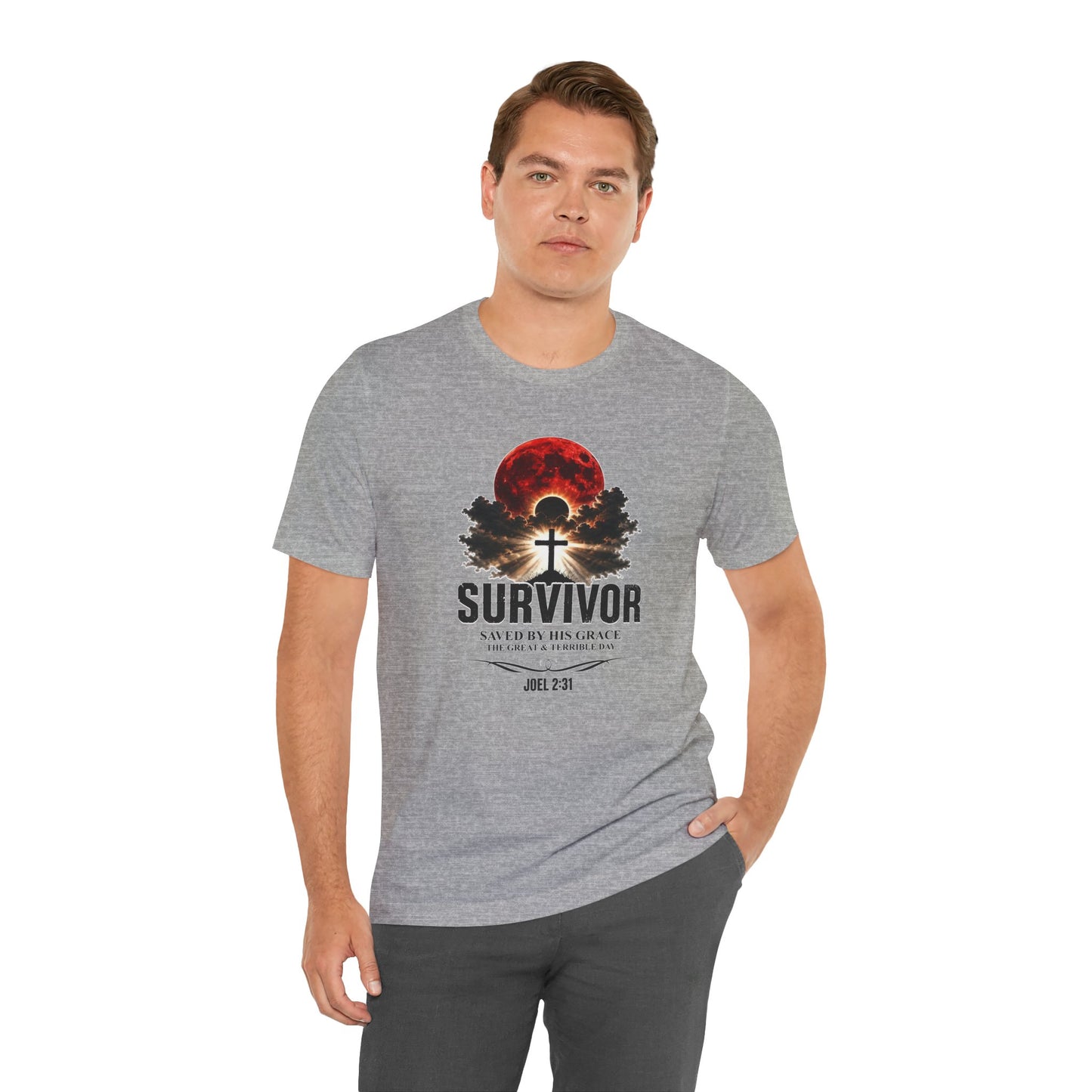 Survivor – Saved by His Grace (Joel 2:31) Unisex Short Sleeve Tee