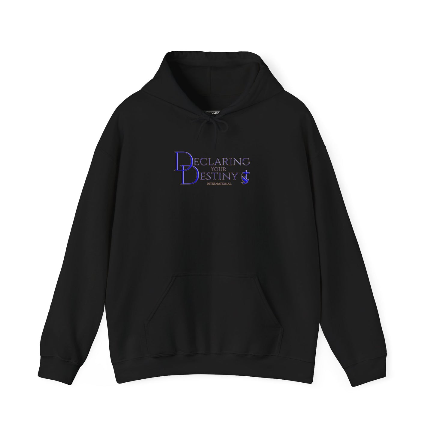 Declaring Your Destiny Blue & Gold logo/ Romans 8:31  Unisex Heavy Blend™ Hooded Sweatshirt