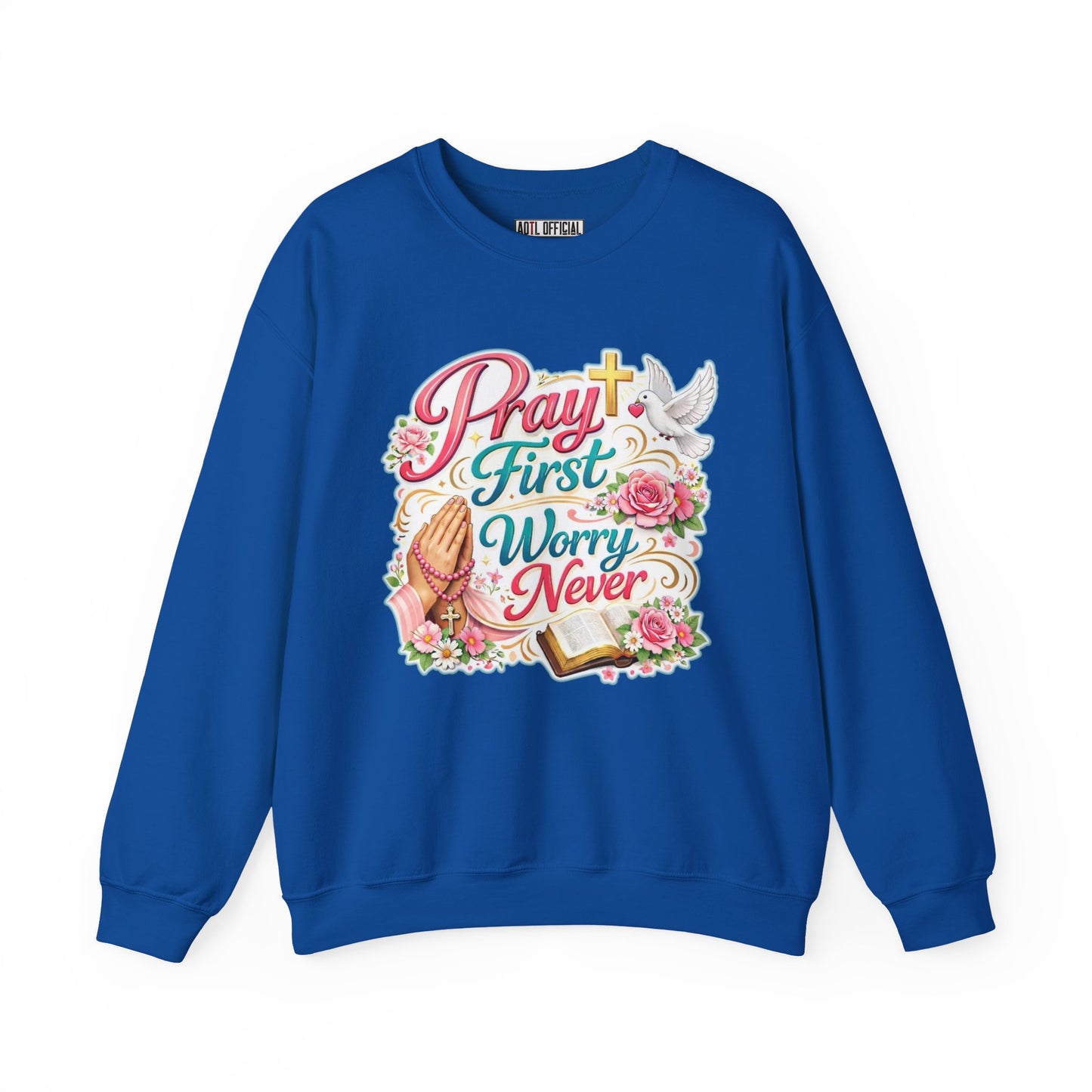 Pray First, Worry Never Unisex Heavy Blend™ Crewneck Sweatshirt