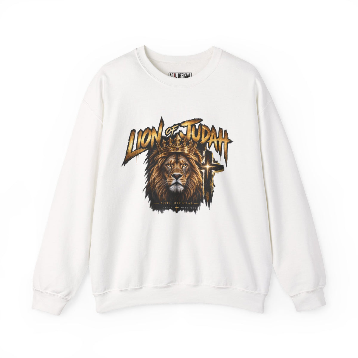 Lion of Judah — Faith Over Fear Christian Sweatshirt. This AOTL design reminds you to face uncertainty with courage and choose faith over fear.
