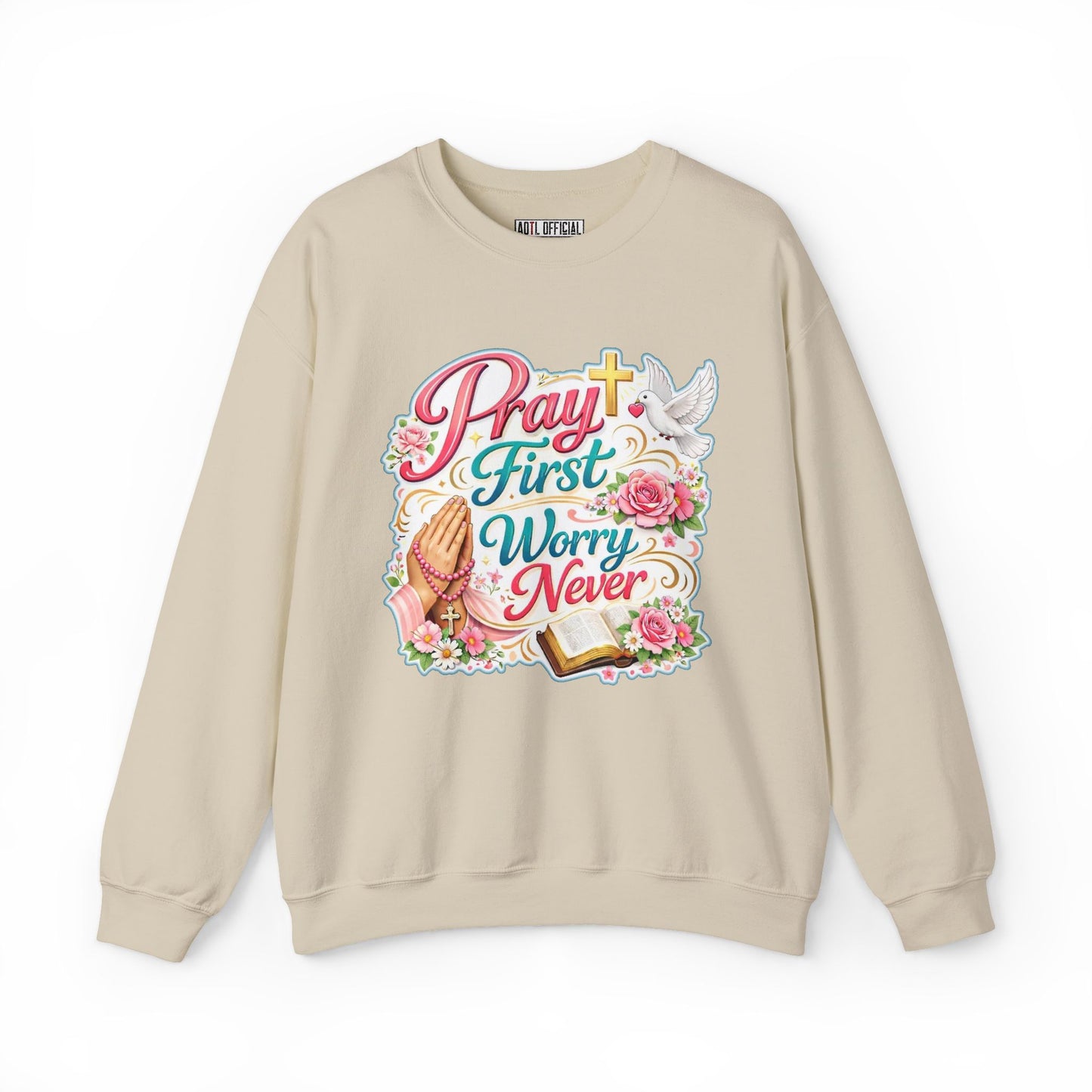 Pray First, Worry Never Unisex Heavy Blend™ Crewneck Sweatshirt