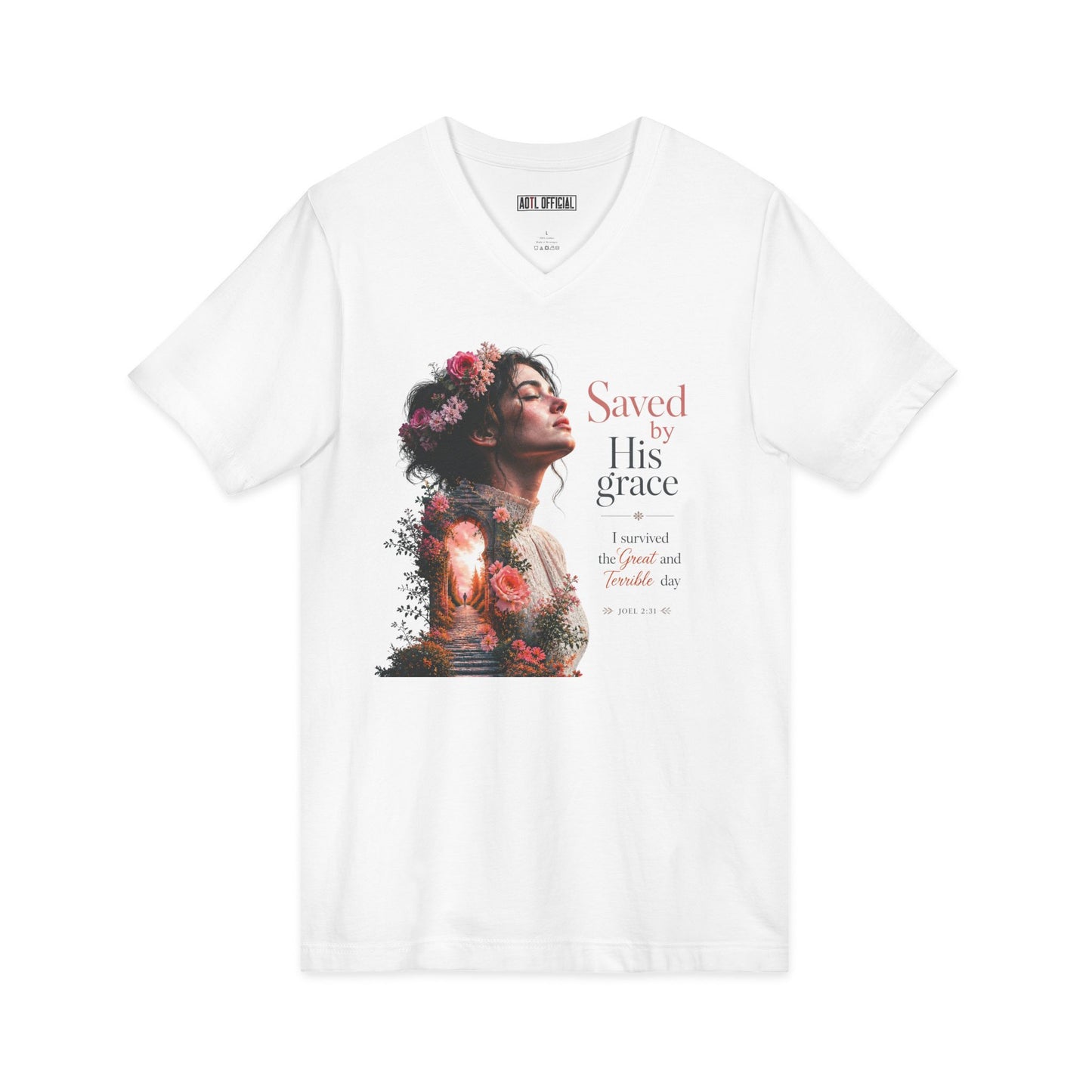 Pathway of Grace – I Survived the Great and Terrible Day (Joel 2:31) V-Neck Tee