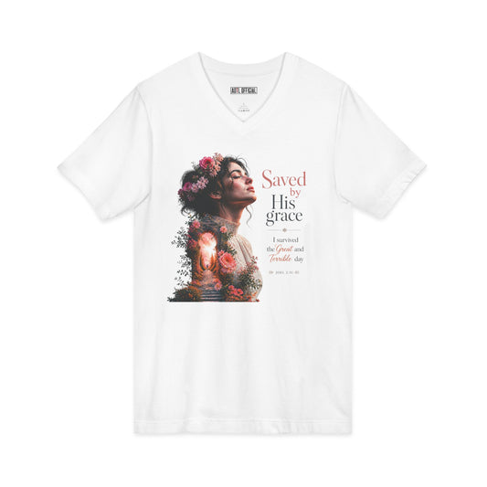 Pathway of Grace – I Survived the Great and Terrible Day (Joel 2:31) V-Neck Tee