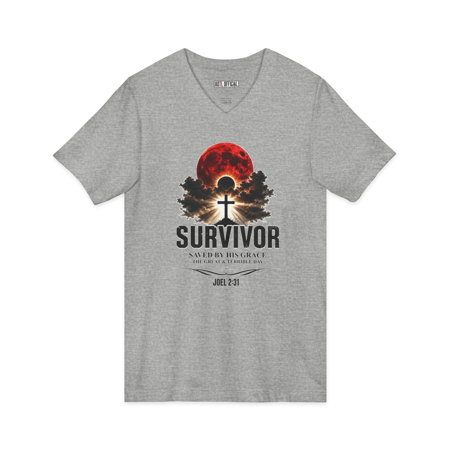 Survivor – Saved by His Grace (Joel 2:31)  V-Neck Tee
