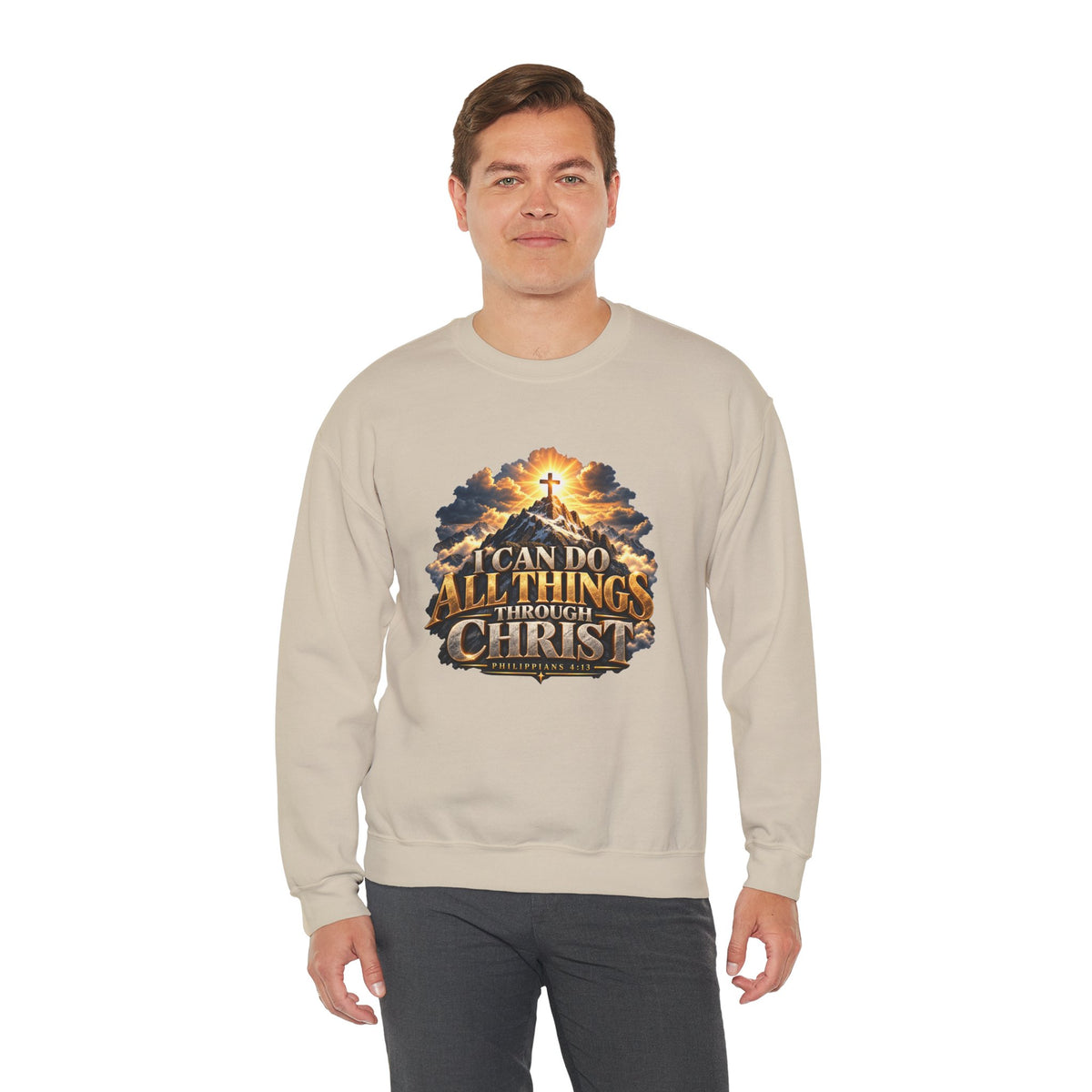 I Can Do All Things Through Christ – Philippians 4:13 Mountain Cross Design Christian  Sweatshirt