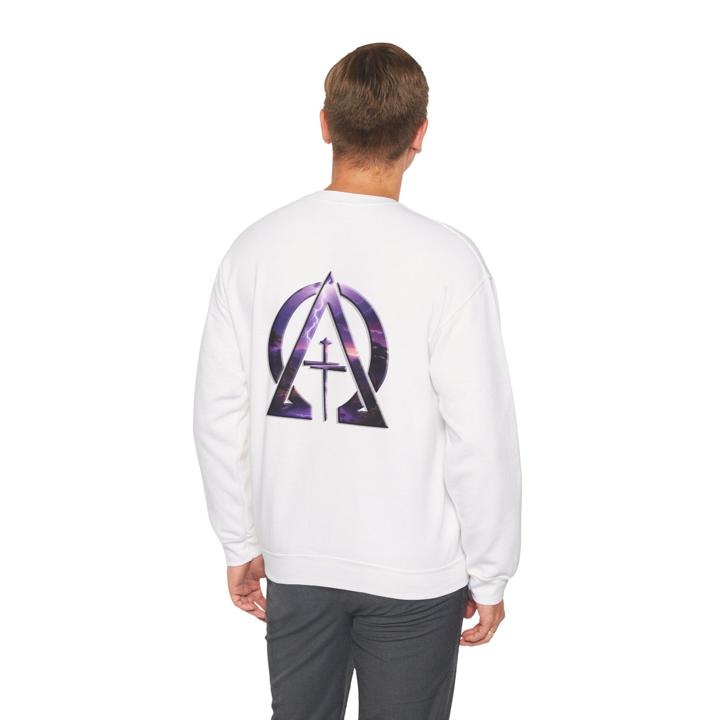 Declaring Your Destiny Purple -Teal logo/ Alpha & Omega Purple Lightning  Unisex Heavy Blend™ Crewneck Sweatshirt