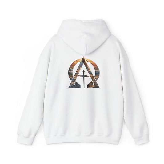 Declaring Your Destiny Blue & Gold logo/ Alpha & Omega Jesu Walking On Water Unisex Heavy Blend™ Hooded Sweatshirt