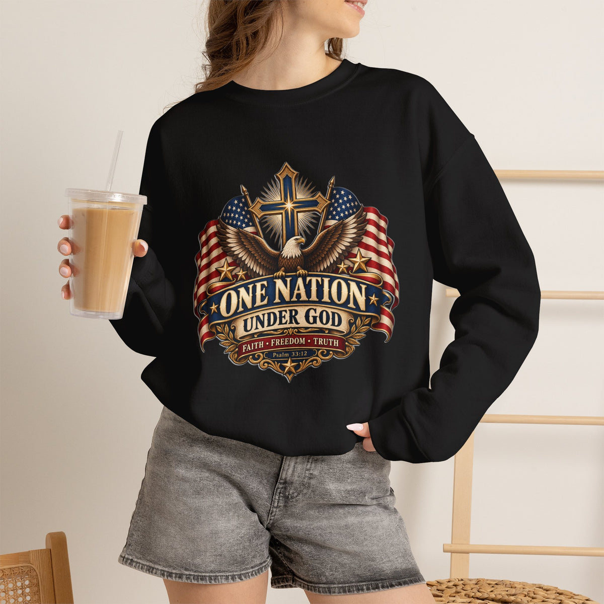 One Nation Under God — Faith, Freedom & Truth Christian Sweatshirt