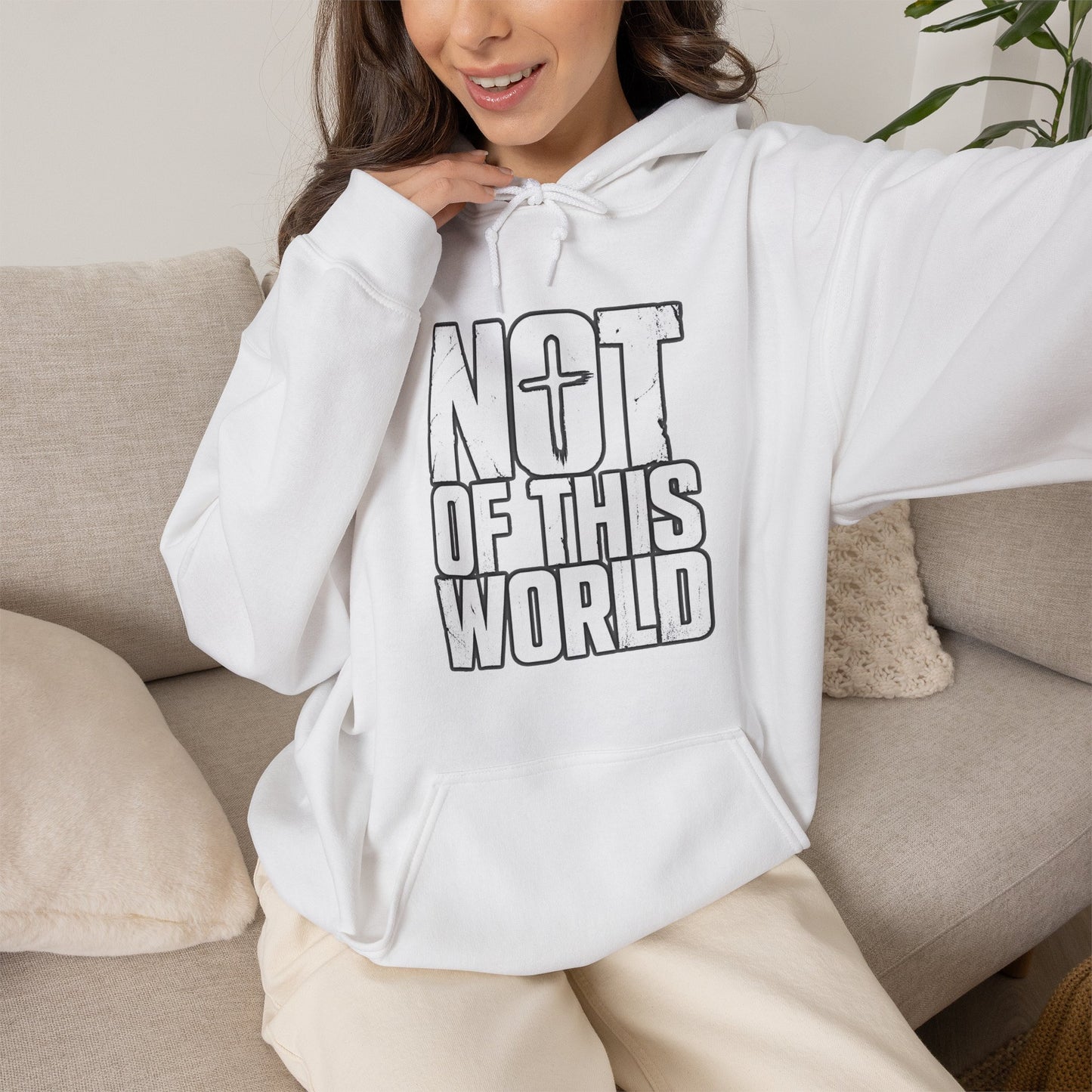 Not Of This World White Text Christian Hoodie
