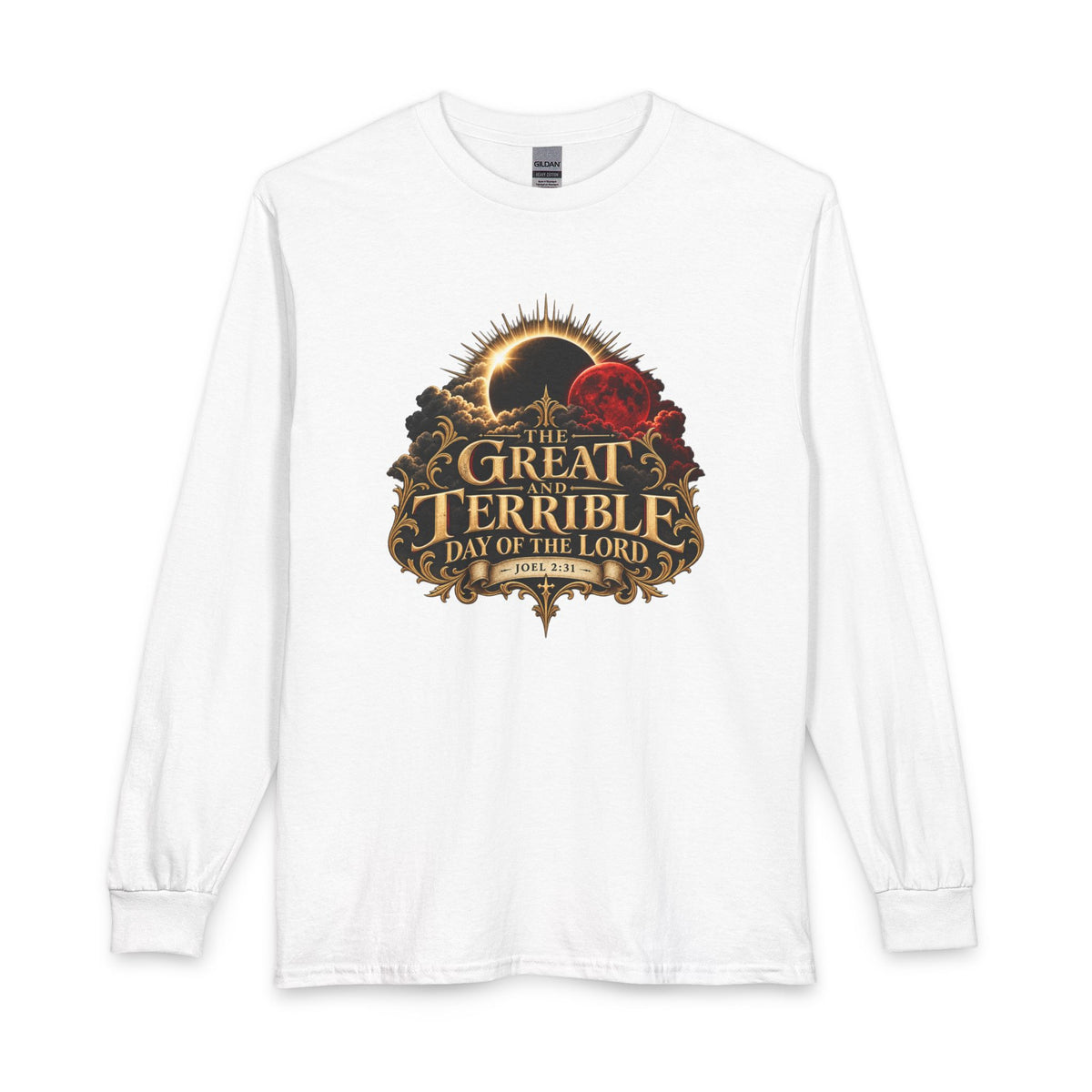 Shop The Great and Terrible Day of the Lord — Joel 2:31 Christian Long Sleeve Shirt. 