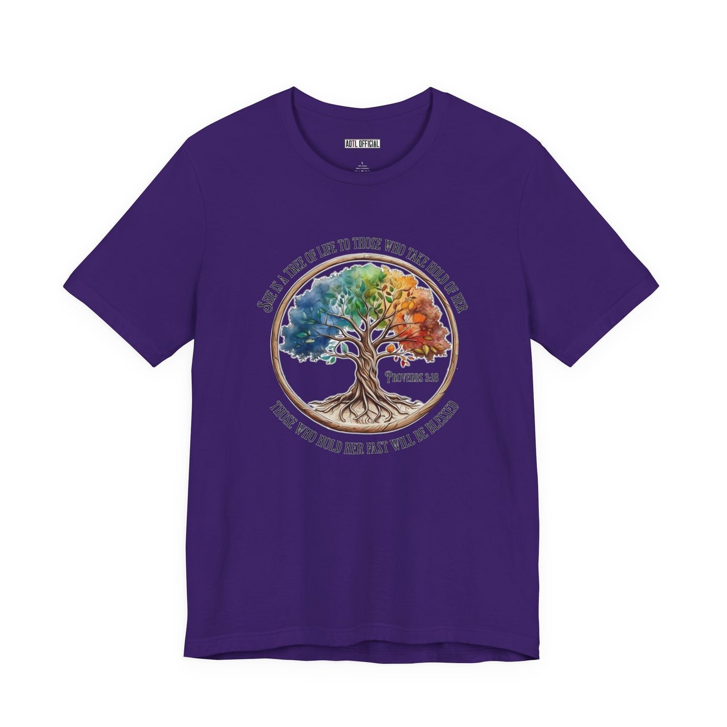 Colorful Tree Of Life featuring Proverbs 3:18  Unisex Short Sleeve Tee