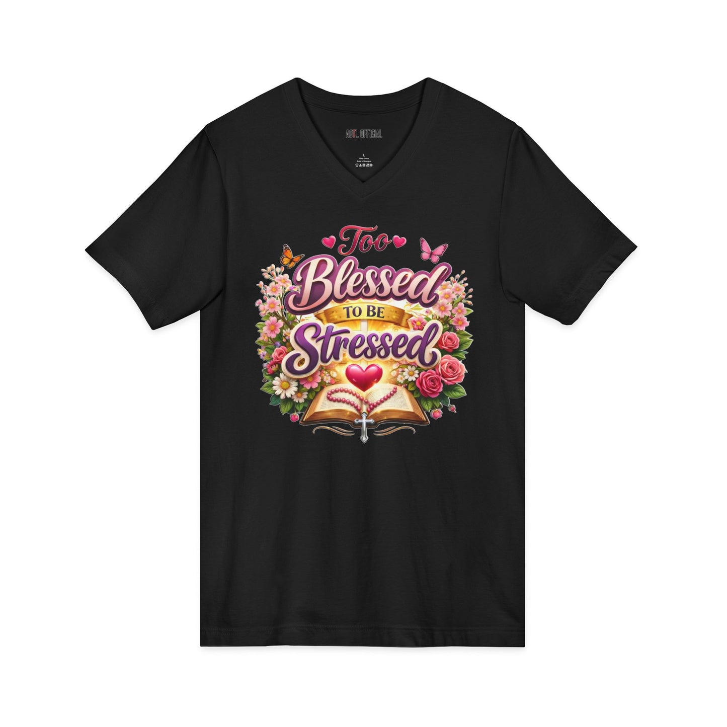 Too Blessed To Be Stressed Nature Edition  V-Neck Tee