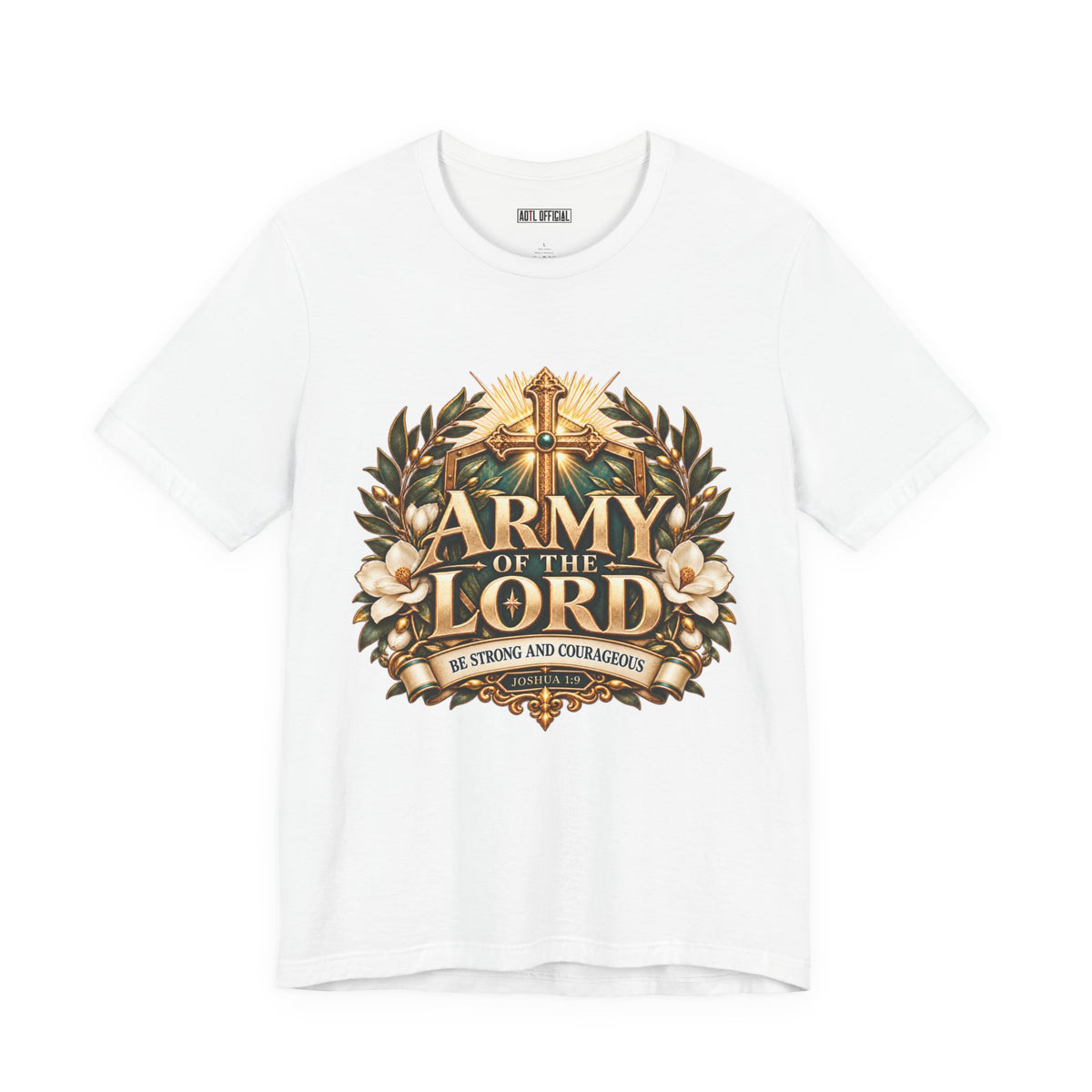Strong and Courageous Christian T-shirt. Inspired by Joshua 1:9, reminds you to step forward with courage, trusting that God is with you wherever you go. 