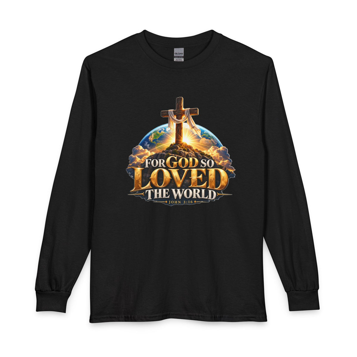 For God So Loved the World – John 3:16 Cross Design Christian Long Sleeve Shirt