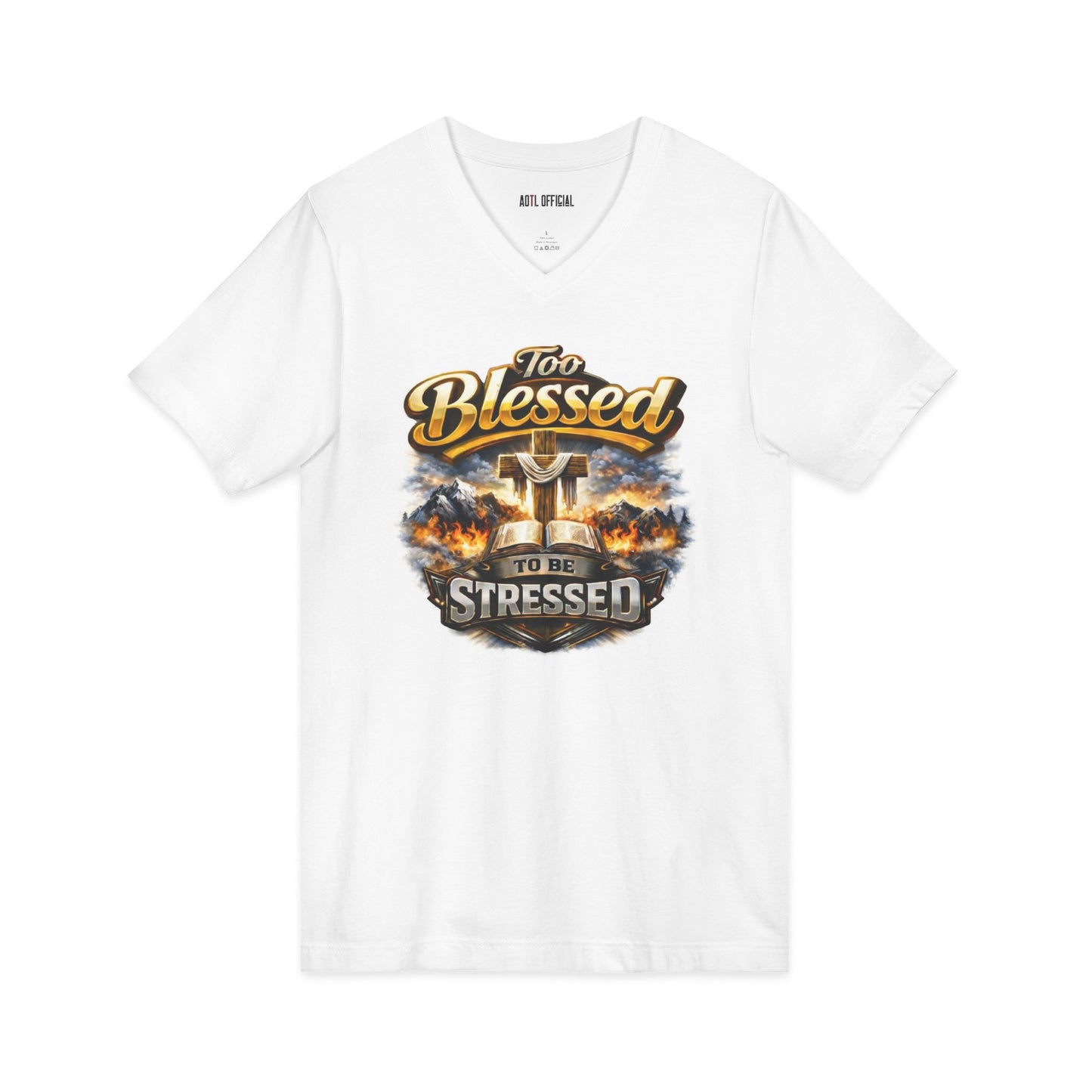 Too Blessed To Be Stressed  V-Neck Tee