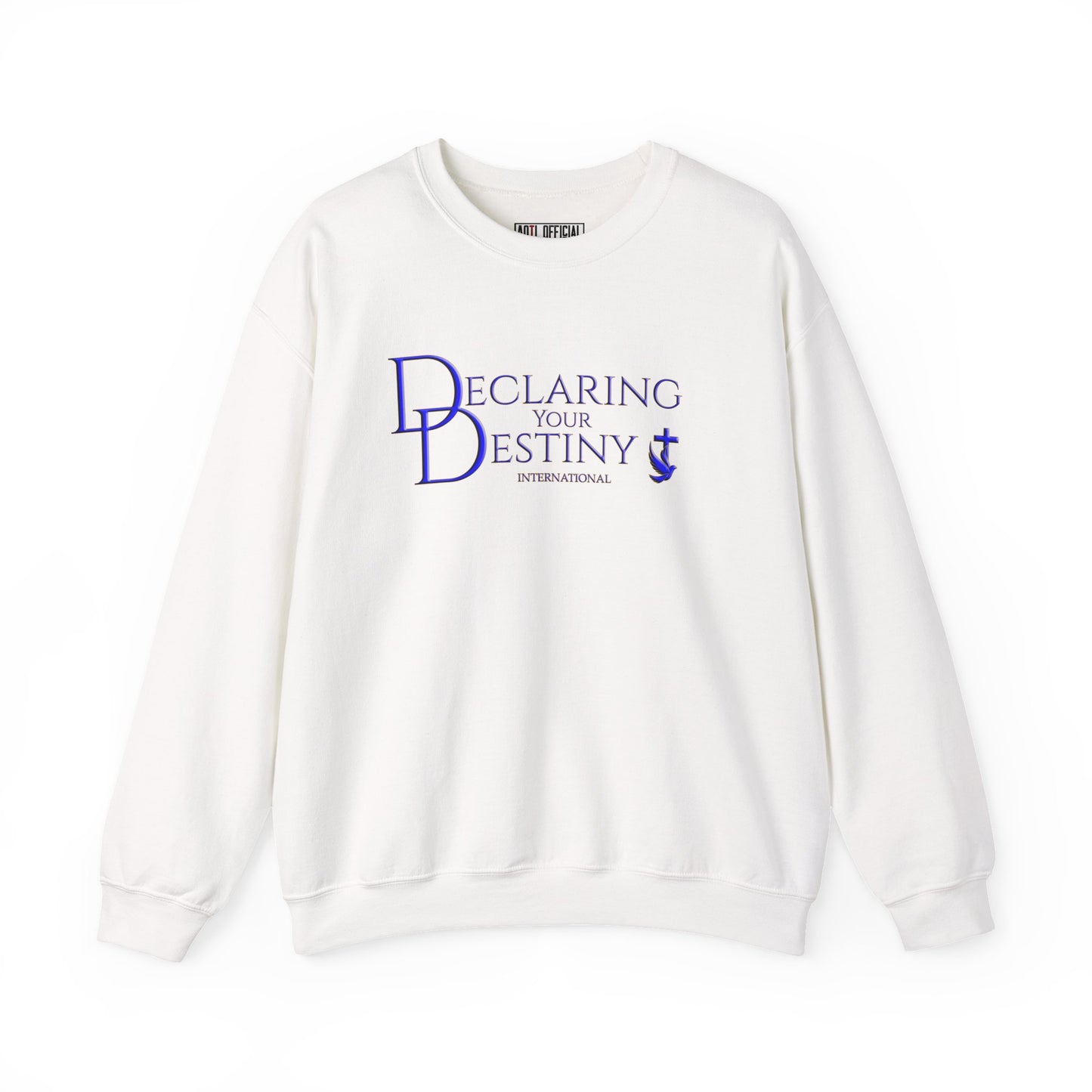 Declaring Your Destiny Blue & Gold Logo/ Alpha & Omega Jesus walking On Water Unisex Heavy Blend™ Crewneck Sweatshirt