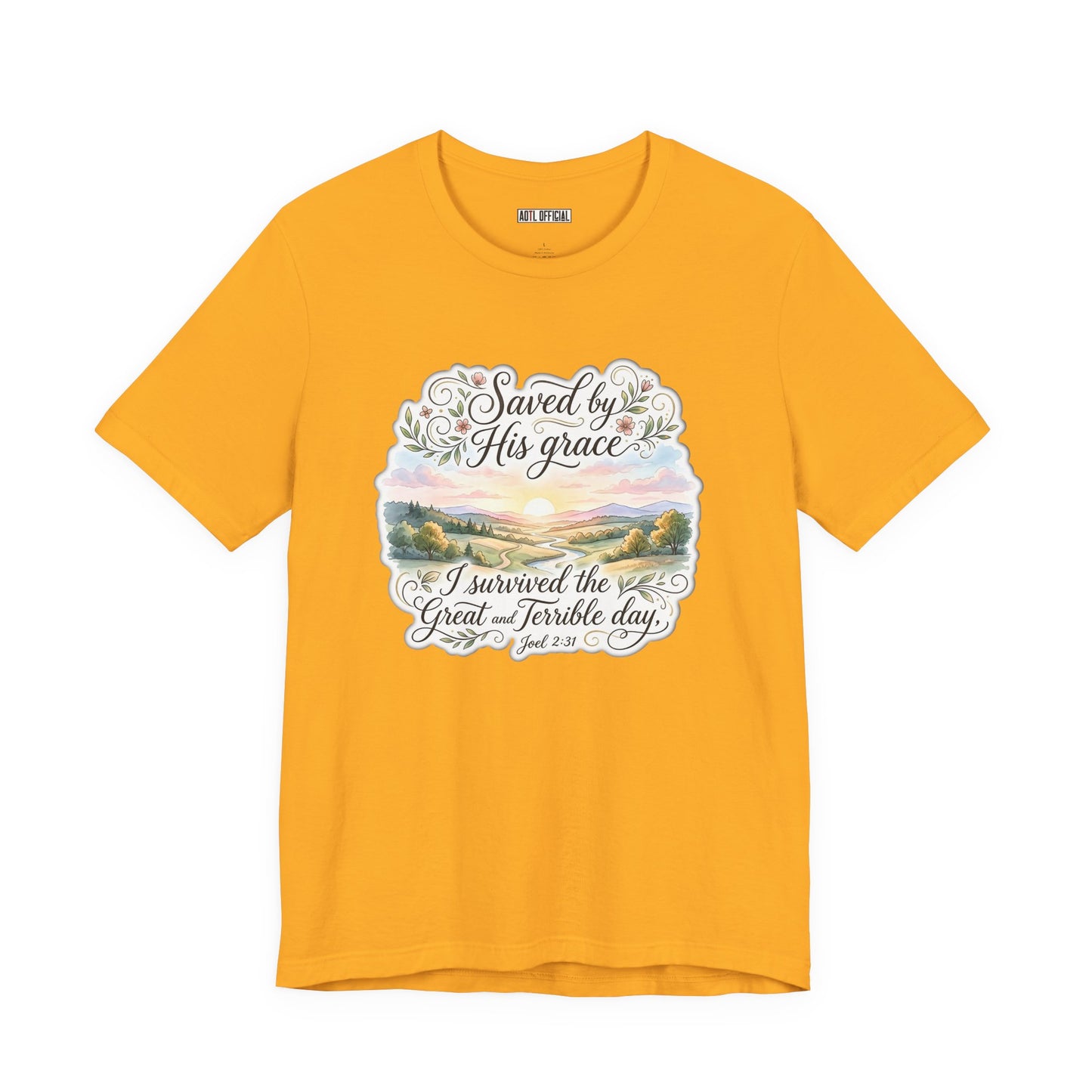 Grace Beyond the Horizon – I Survived the Great and Terrible Day (Joel 2:31) Unisex Short Sleeve Tee