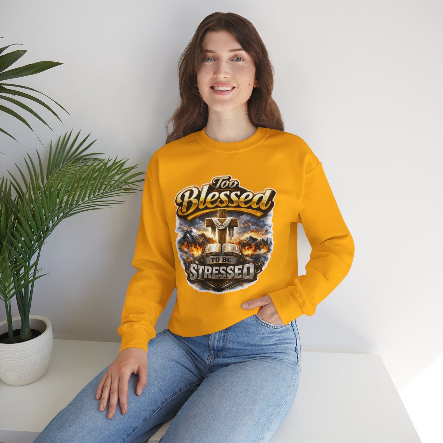 Too Blessed To Be Stressed Unisex Heavy Blend™ Crewneck Sweatshirt