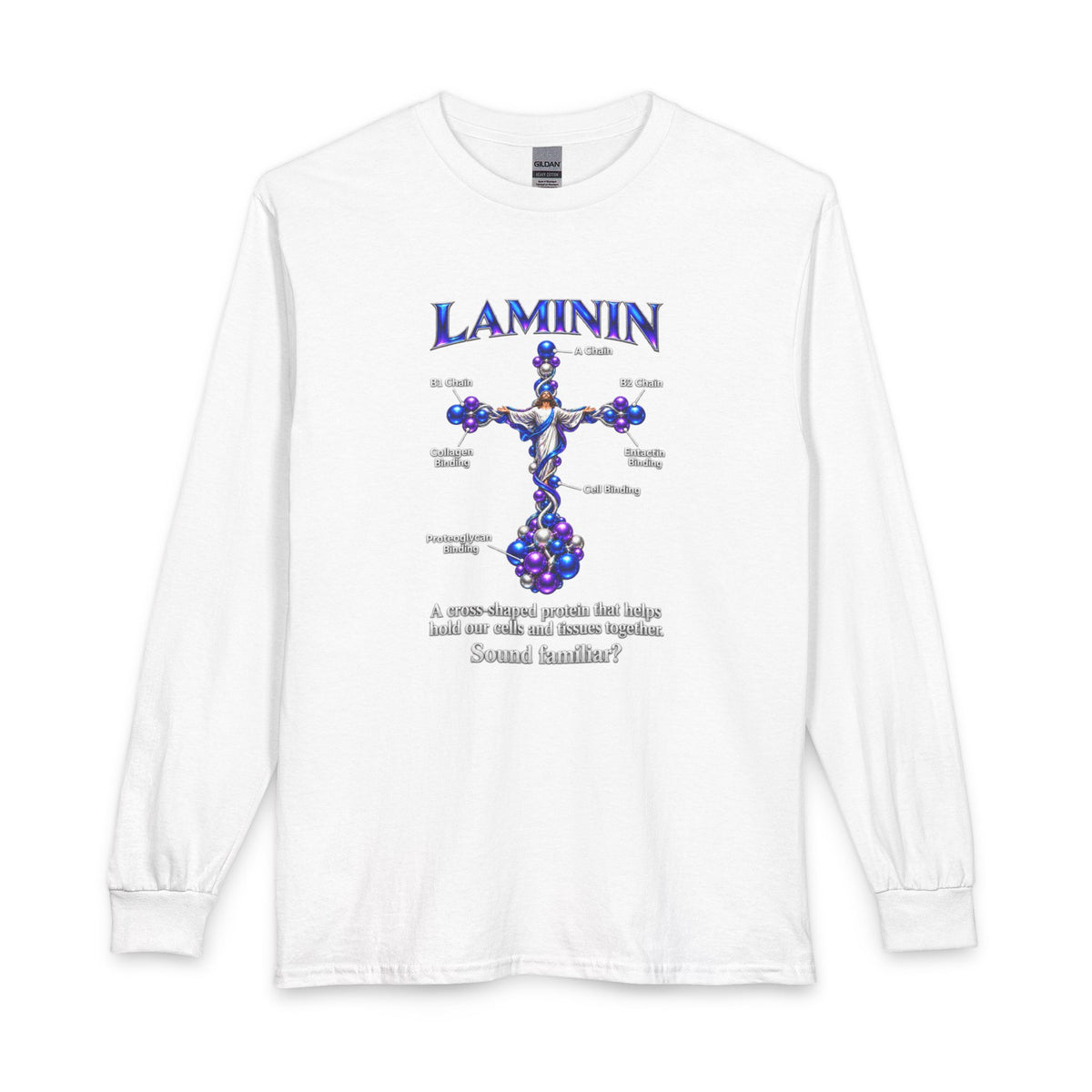 LAMININ -Inspired by the protein’s role in cell adhesion, this graphic pairs science with Christian symbolism to create a meaningful conversation starter.