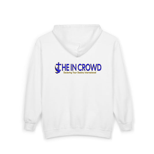 DYD  2 Sided Full-Zip Sweatshirt featuring the Blue and Gold Declaring Your Destiny logo front, In Crowd logo on back