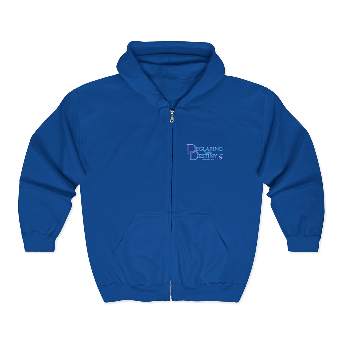 DYD  2 Sided Full-Zip Sweatshirt featuring the Purple/Teal Declaring Your Destiny logo