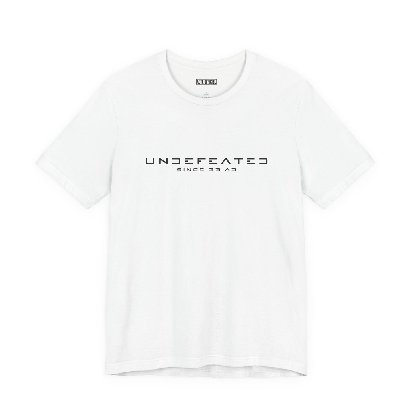 Undefeated Since 33 AD Modern Script unisex Christian t-shirt faith-inspired design
