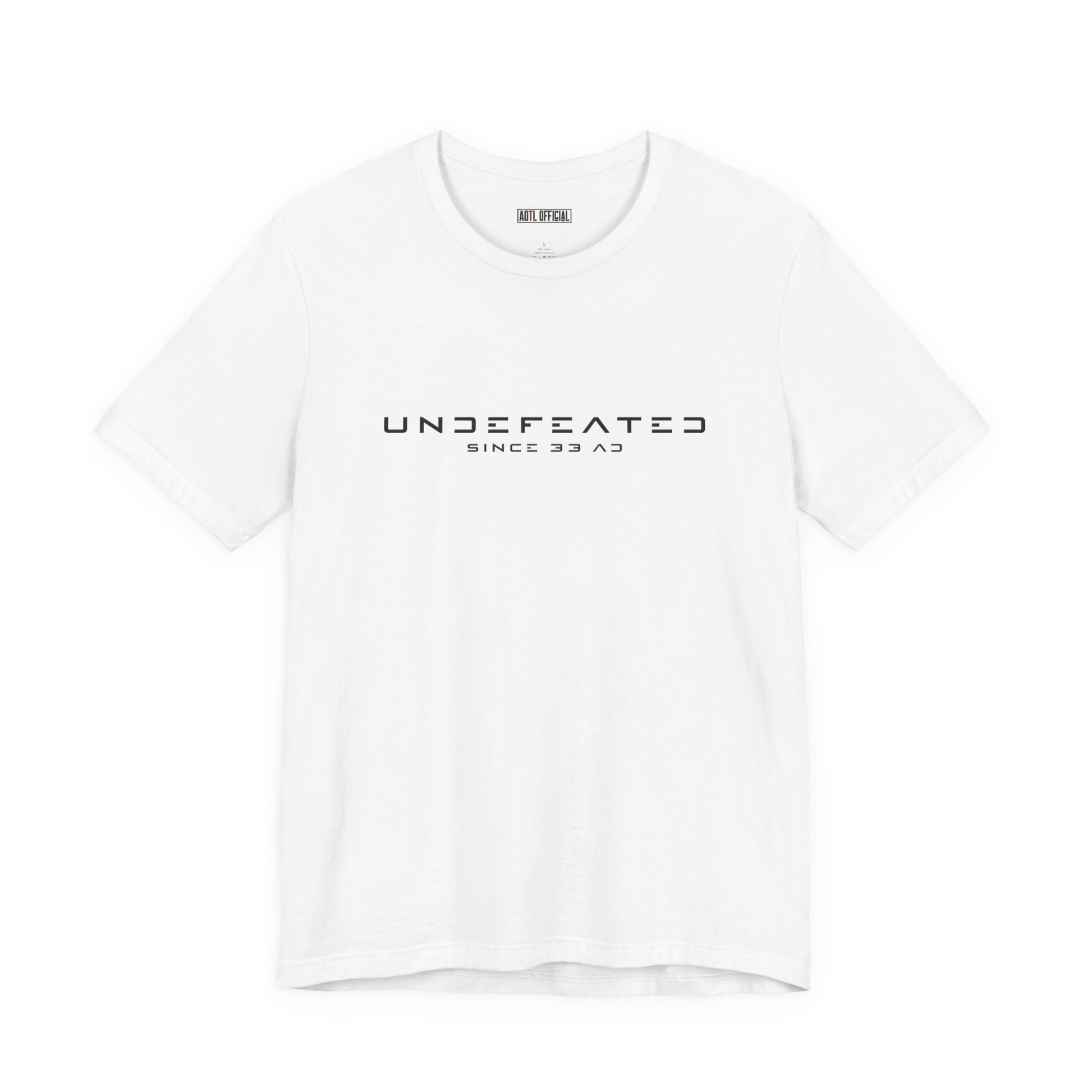 Undefeated Since 33 AD Modern Script unisex Christian t-shirt faith-inspired design
