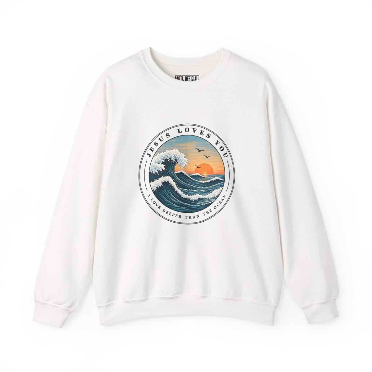 Jesus Loves You — A Love Deeper Than the Ocean Christian  Sweatshirt, a peaceful reminder of the endless love of Jesus Christ.