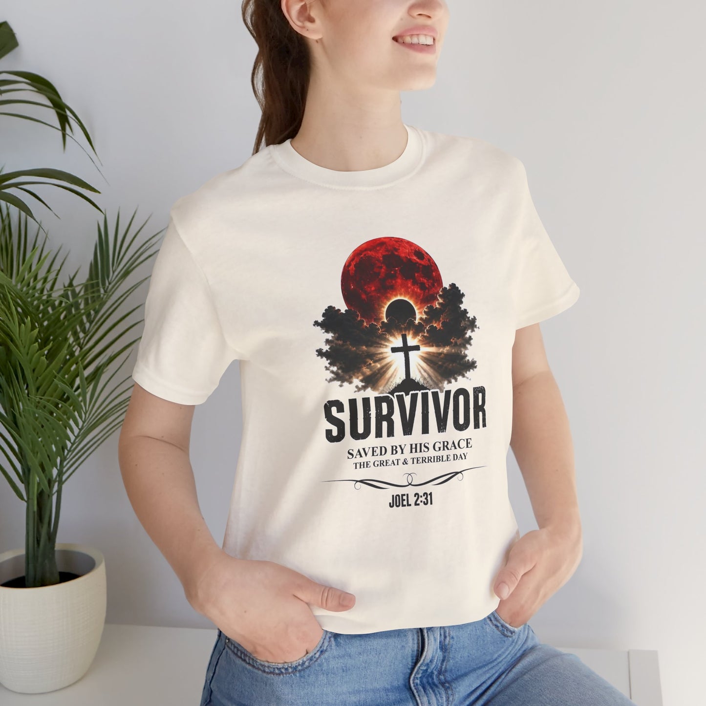 Survivor – Saved by His Grace (Joel 2:31) Unisex Short Sleeve Tee