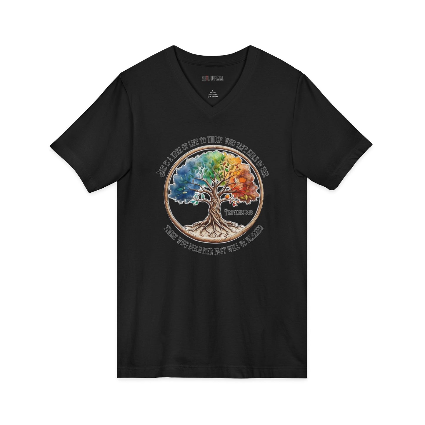 Colorful Tree of Life Proverbs 3:18  V-Neck Tee