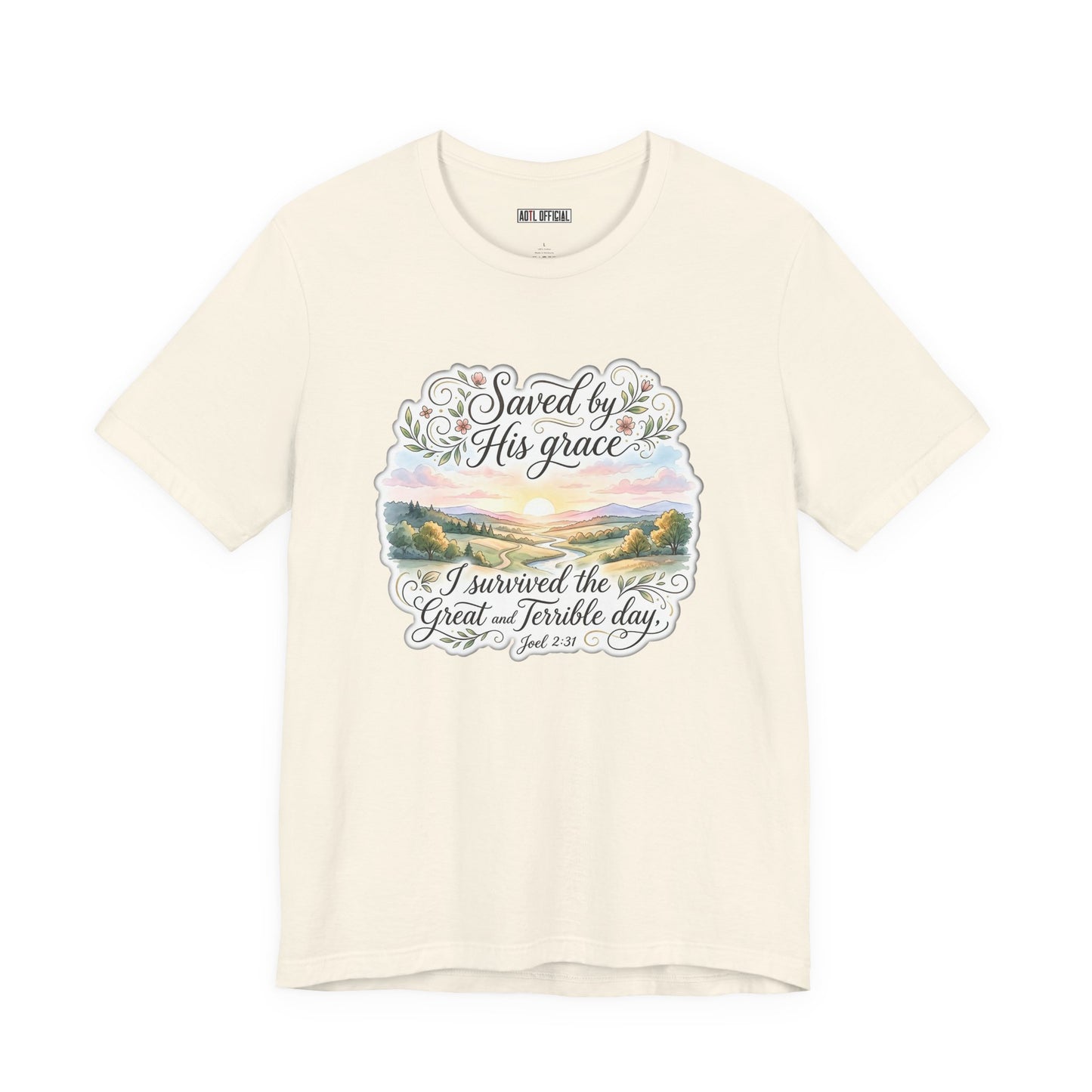 Grace Beyond the Horizon – I Survived the Great and Terrible Day (Joel 2:31) Unisex Short Sleeve Tee