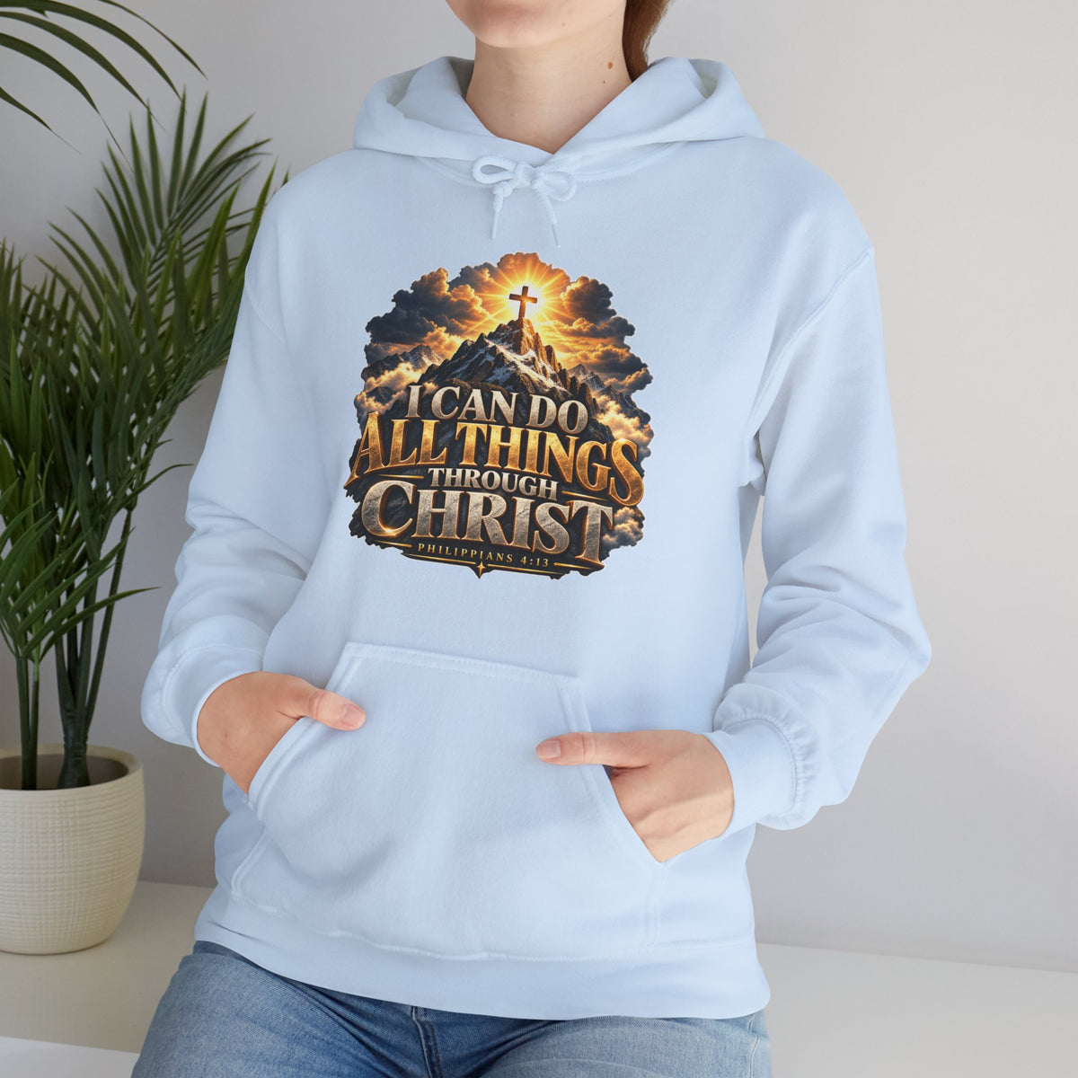 I Can Do All Things Through Christ – Philippians 4:13 Mountain Cross Design Christian Hoodie